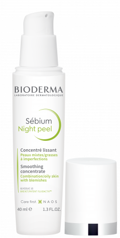 BIODERMA product photo, Sebium Night peel 40ml, ser purifiant cu efect de peeling pentru pielea predispusă la acnee